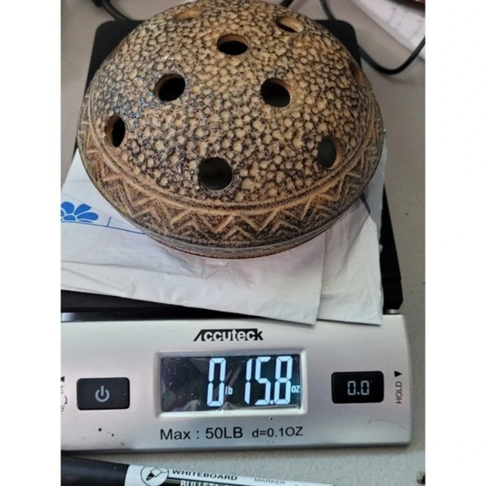 Vintage Japan Ceramic Flower Frog Dome Textured Geometric Brown Pottery Ikebana